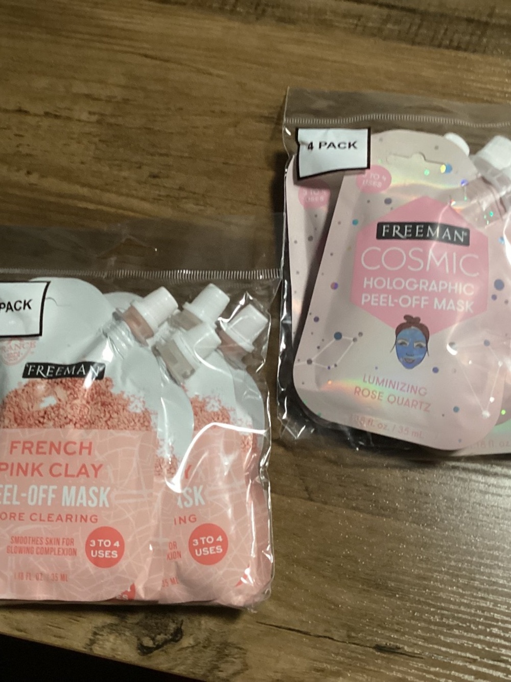Freeman French Pink Clay & Cosmic Holographic Peel-Off Masks 4 pack each=8 mask